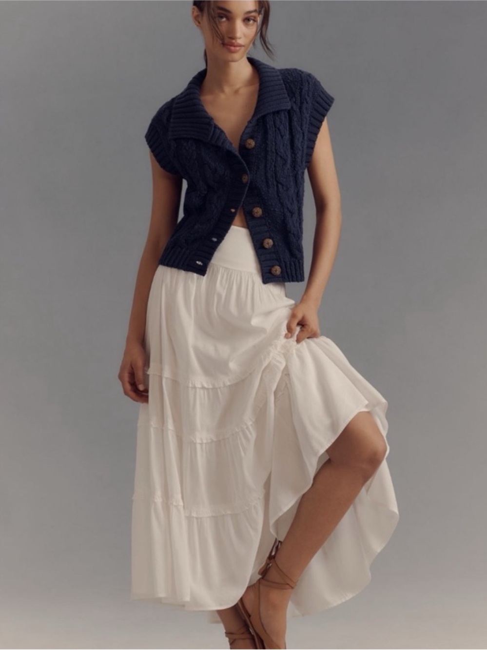 NWT Anthropologie Pilcro Collared Cable Cardigan Sweater Vest, XL